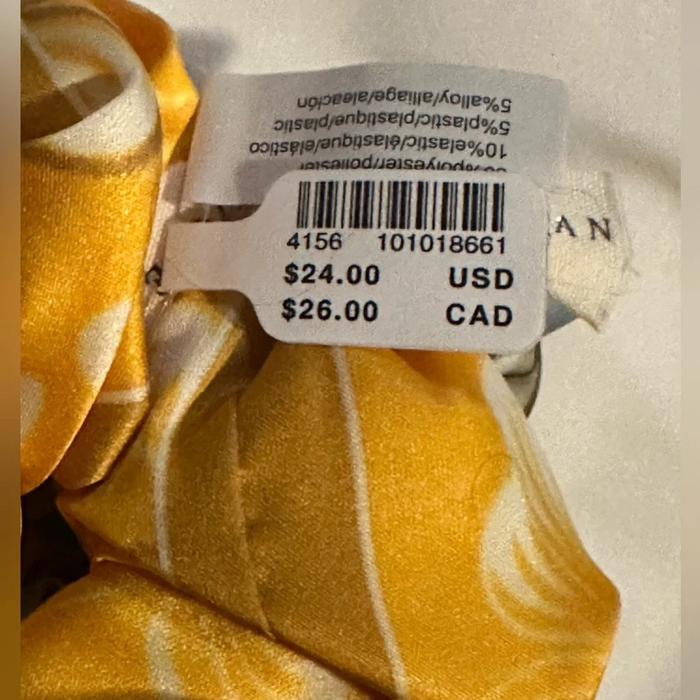 NWT Anthropologie Charmed Scarf Scrunchies Pattern Yellow Blue Tan Faux Pearl